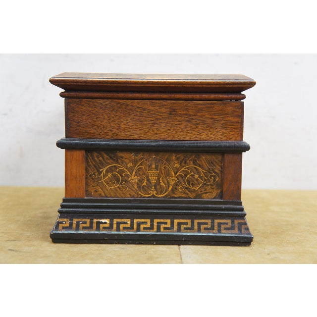 Antique Victorian Oak Grand Tour Box Neoclassical Inlay Greek Key Vanity Drawer For Sale - Image 9 of 16