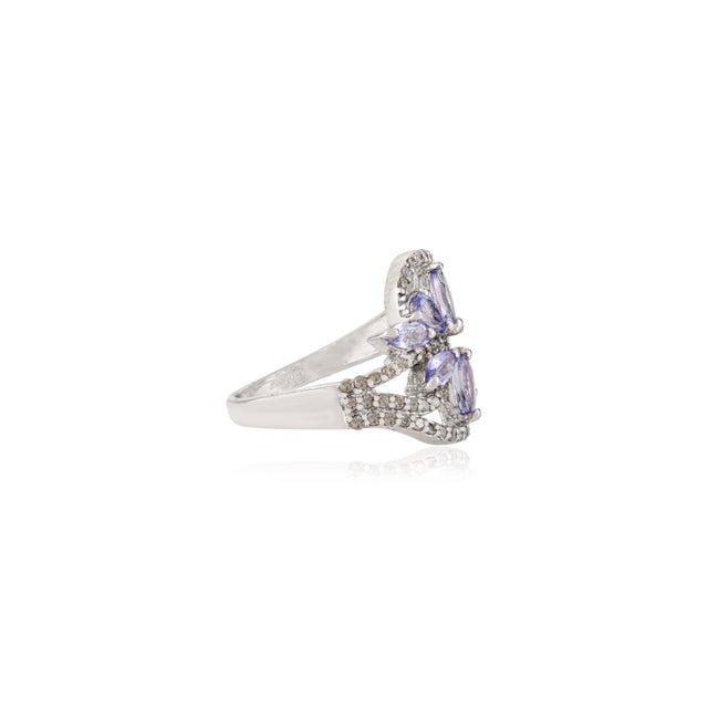 Not Yet Made - Made To Order 925 Silver Marquise Cut Tanzanite Flower Cocktail Ring With Diamond - Size 8 For Sale - Image 5 of 10
