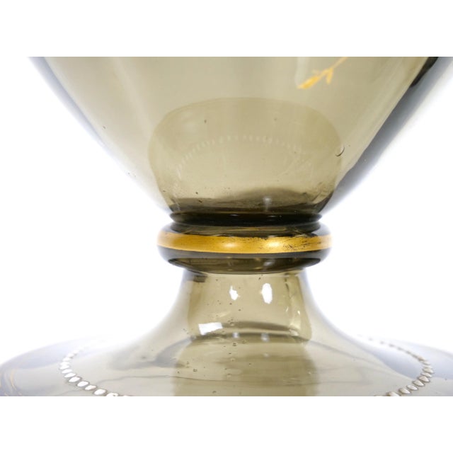 Pair Antique French Hand Gilt / Decorated Enameled Gray Tinted Glass Vases For Sale - Image 10 of 12