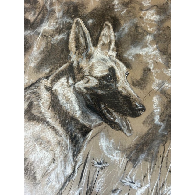 1980s Vintage Framed Impressionist Pastel Drawing of a German Shepherd Dog For Sale - Image 5 of 7