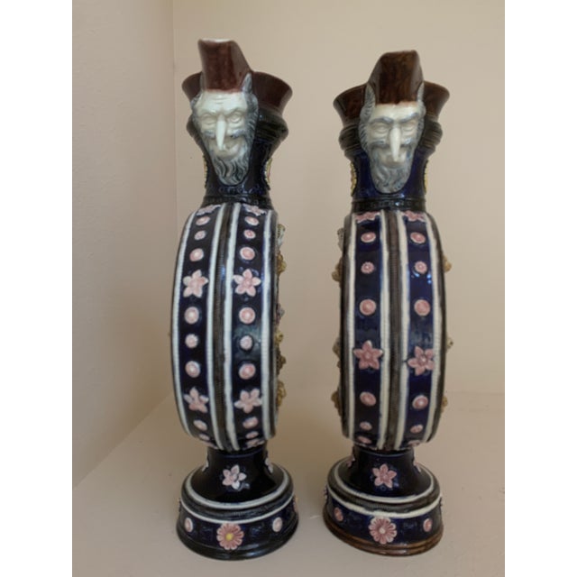 Antique Set -2 German Ceramic Ewers by Hugo Lonitz Lions and Cherubs For Sale - Image 4 of 11