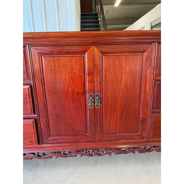 Vintage Chinese Carved Rosewood Dresser With Freestanding Floor Mirror – 2 Pieces For Sale - Image 4 of 18