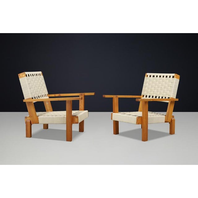 Italian Pine and Woven Cord Lounge Chairs, 1970s, Set of 2 For Sale - Image 12 of 17