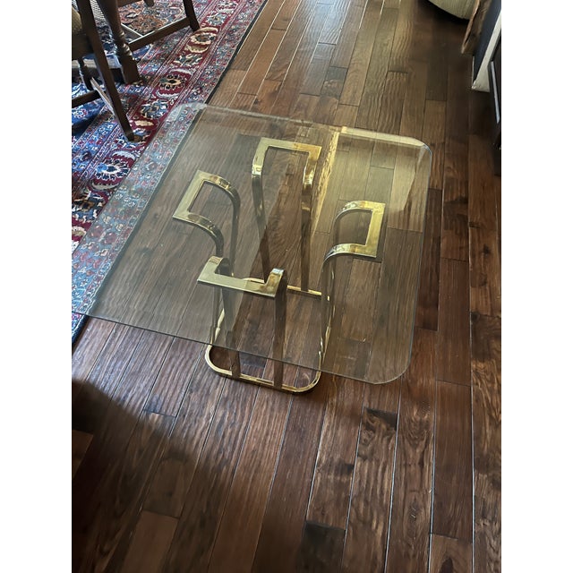 Mid 20th Century Tulip Side Table W/ Brass-Plated Metal Topped W/ Square Beveled Glass For Sale In Wichita - Image 6 of 8