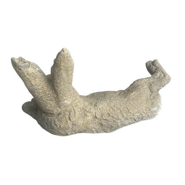 2000 - 2009 Pair of Vintage Reclining Cast Stone Garden Hares For Sale - Image 5 of 11