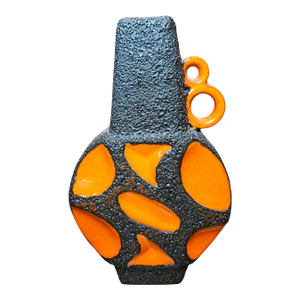 Mid Century Orange Fat Lava "Banjo Vase" by Roth Keramik