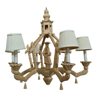 Unfinished Chinese Carved Wood Chandelier For Sale