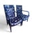 Regency style lacquered black chairs with new abstract upholstery. Neoclassical styling with dolphin and arrow motif make...