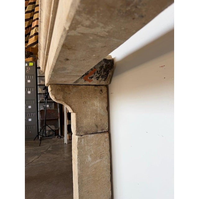 Petite 18th Century French Limestone Fireplace Mantel With Scrolled Corbels For Sale - Image 4 of 17