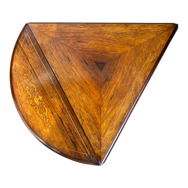 Triangular Rosewood Late Victorian Drop Leaf Table - Late 19th Century For Sale In Tampa - Image 6 of 12