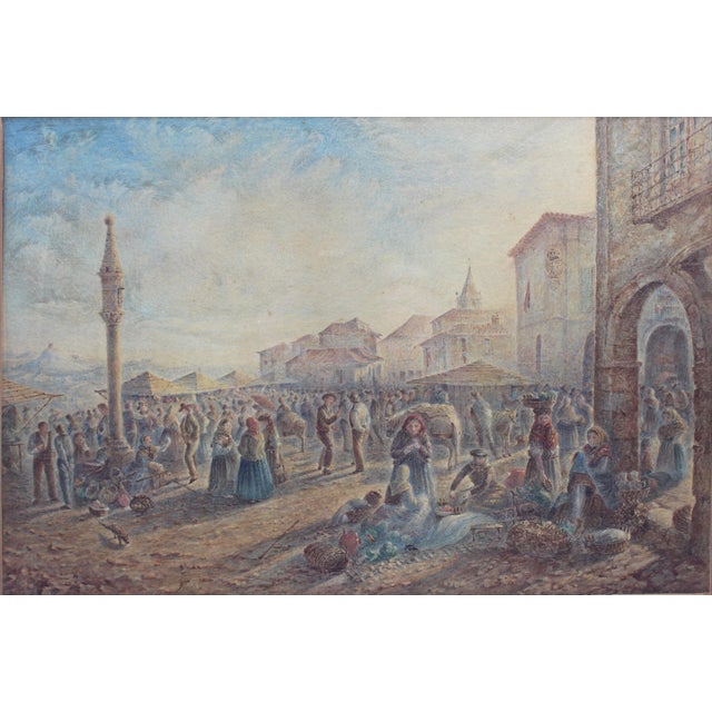 "Market Day," C. 1900 Framed Aquatint Print For Sale In Raleigh - Image 6 of 6