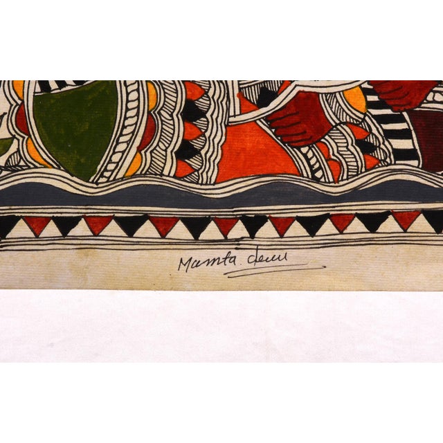 Folk Art Mamta Devi (2016 National Award Recipient) – Hand-Painted Madhubani Painting of Lord Krishna With Flute For Sale - Image 3 of 4