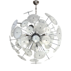 Contemporary Chromed Sputnik Chandelier With Venied-White "Alabastro" Murano Glass Discs by Simoeng