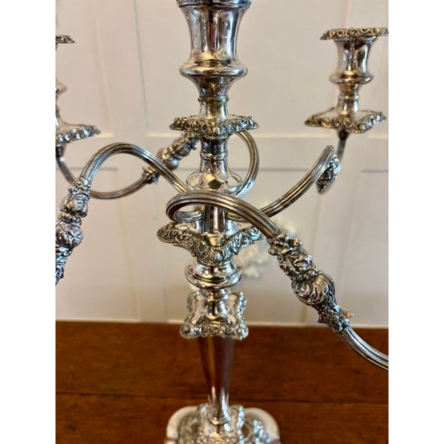 Large Antique Victorian Silver Plated Five Branch Candleholder, 1880 For Sale - Image 6 of 11
