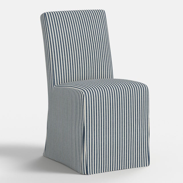 Spritely Home Slipcover for Stoffer Home x Cloth & Company for Lindy Slipcover Dining Chair in Jane Stripe Denim For Sale - Image 4 of 7