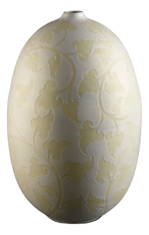 Light Yellow Metallic Stoneware Oliva Damasco Vase from VGnewtrend