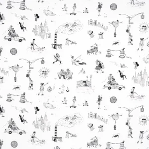 Schumacher x The New Yorker Joana Avillez's Street Scenes Fabric In Black & White