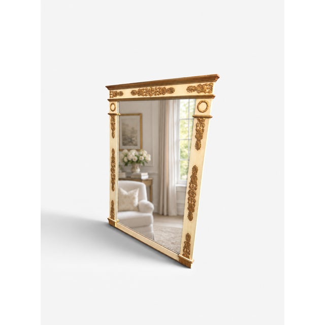 Baker Furniture Company Vintage Baker Furniture Neoclassical Cream & Gilt Mirror For Sale - Image 4 of 12