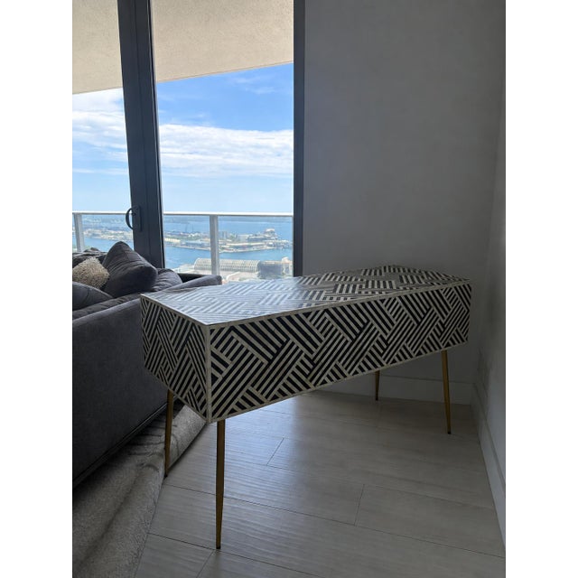 Modern Black and White Optical Inlay Handcrafted Desk For Sale - Image 3 of 5