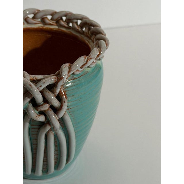1950s Vintage Turquoise Ceramic Vase by Alexandre De Wemmel, Belgium, 1950s For Sale - Image 5 of 11