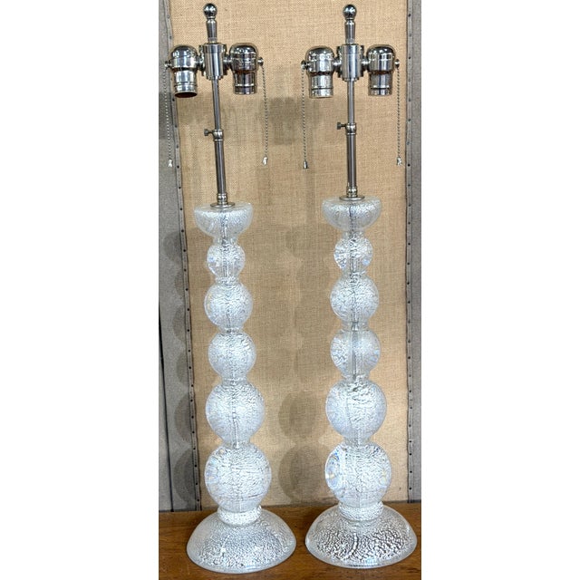 Pair of Barovier & Toso Murano Atmospheric Silver Leaf Glass Lamps, Late 20th C For Sale - Image 4 of 12