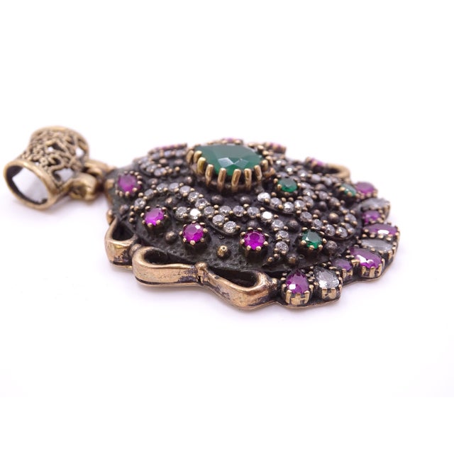 Ottoman 925 Sterling Silver Pendant in Cubic Zirconia, Emerald Root and Ruby R​root, 2000s, Italy For Sale - Image 13 of 18