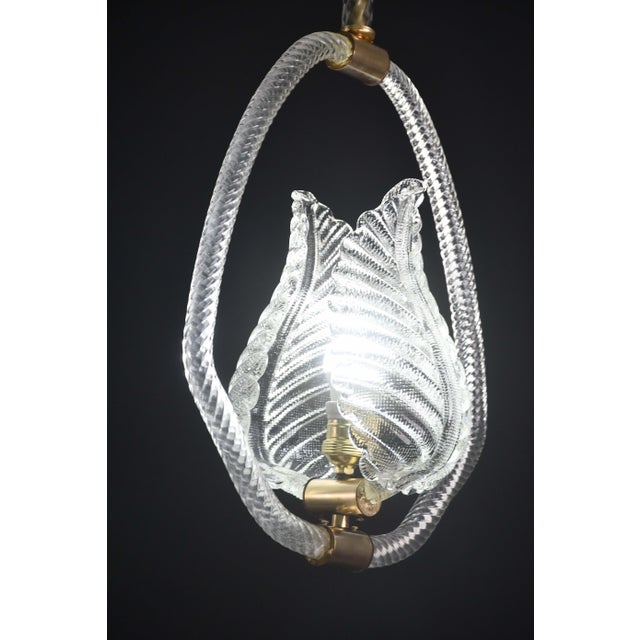1940s Elgant Transparent Art Decò Barovier E Toso Pendant Light Murano Glass For Sale - Image 6 of 12