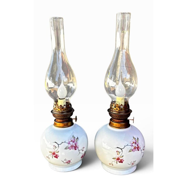 1950s Vintage Limoges Floral Porcelain Electric Lamps - Pair For Sale - Image 5 of 18