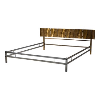 Bed With Brass Headboard by Luciano Frigerio, Italy, 1970s For Sale