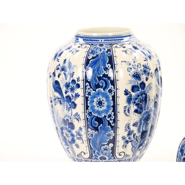 Large Antique Dutch Blue and White Delft Fluted Covered Jars, Circa 1880 For Sale - Image 13 of 17