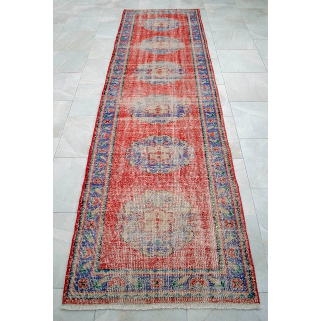 Distressed Oushak Runner Rug - Faded Colors Hallway 3' X 10'6″ For Sale - Image 14 of 15