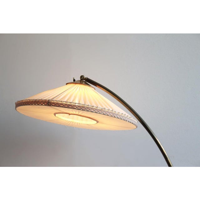 Vintage Arch Lamp in Brass with Plisé, 1950 For Sale - Image 12 of 14