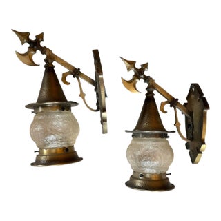 1930s Gothic Tudor Outdoor Wall Sconces With Original Patina - a Pair For Sale