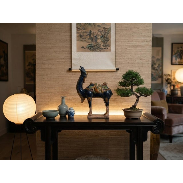 1990s Oriental Ceramic Sancai Dark Blue Brown Beige Fengshui Artistic Camel Figure For Sale - Image 5 of 11