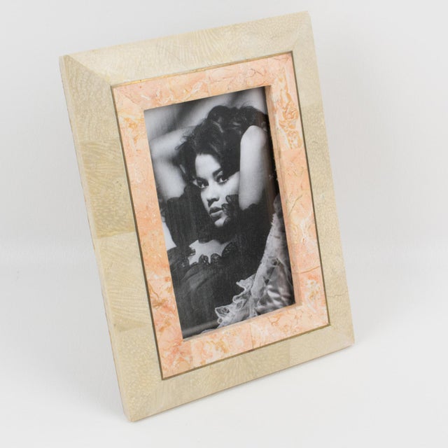 Mid-Century Modern Maitland Smith Tessellated Marble, Travertine and Stone Picture Frame circa 1980 For Sale - Image 3 of 8
