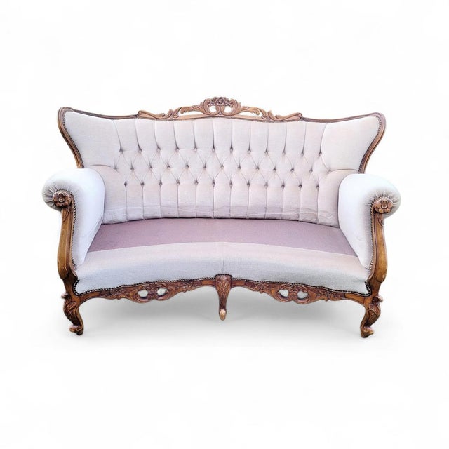 Louis XVI French Château Living Room Set in Upholstered Hand-Carved Walnut, Mid-19th Century, Set of 3 For Sale - Image 18 of 18