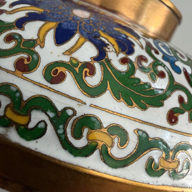 Antique Cloisonne Enamel Circular Box- 7 Inch Diameter For Sale - Image 11 of 12