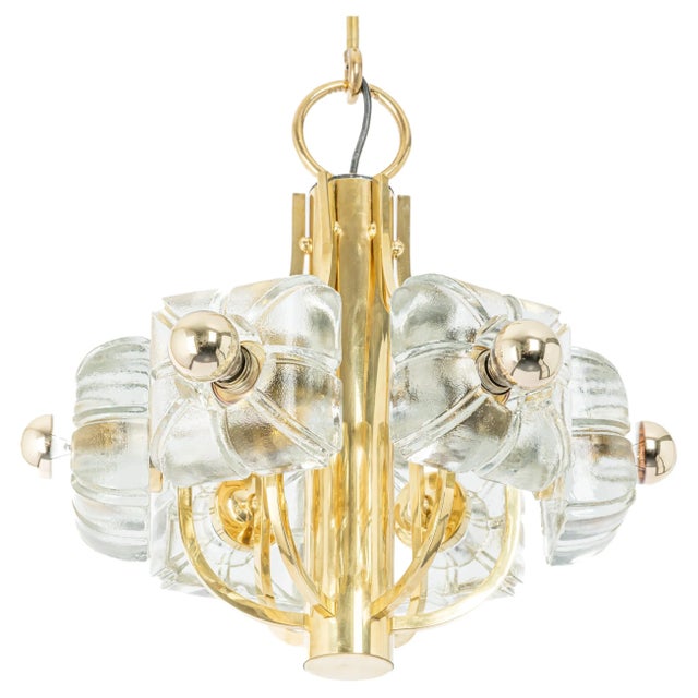 Large Brass and Crystal Glass Pendant by Sische, Germany, 1970s For Sale - Image 11 of 11