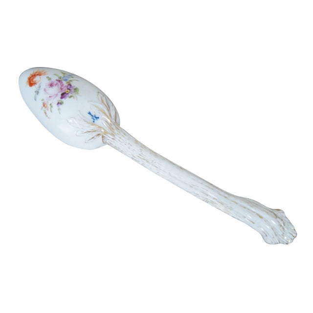 Antique German Meissen Dresden porcelain berry serving spoon featuring floral motif. DIMENSIONS 8.5" x 1.75" x 1.125"...