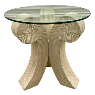 1980s Pencil Reed Rattan Side Table . For Sale