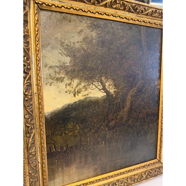 Antique Oil Painting French Lake Landscape For Sale In Nashville - Image 6 of 9