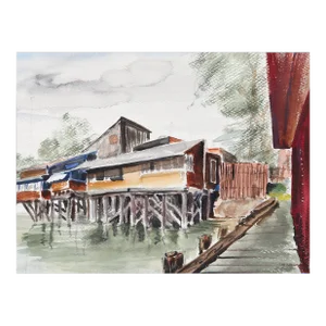 1940s "View of House from Docks P2.60" Watercolor Painting by Eve Nethercott