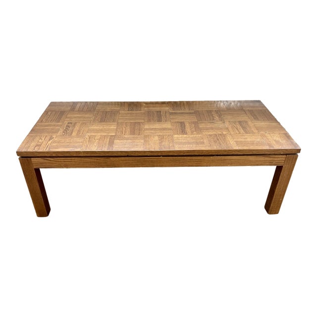 Vintage Parquet Top Walnut Coffee Table For Sale