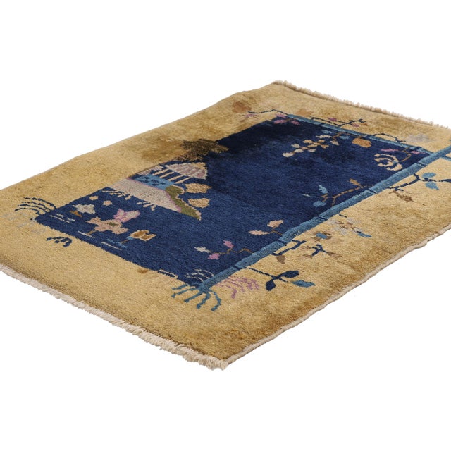 79353 Antique Chinese Art Deco Rug, 02'02 x 02'11. The Golden Nocturne: An Antique Chinese Art Deco Masterpiece of...