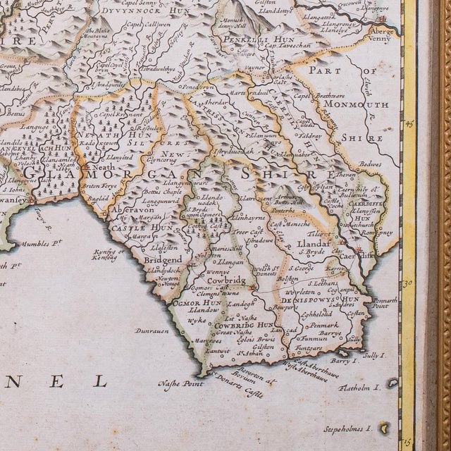 Antique South Wales Map, English, Framed, Robert Morden Cartography, Circa 1720 For Sale - Image 10 of 12