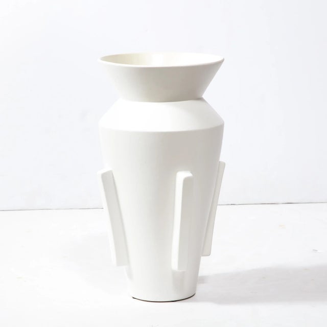 White Late 20th Century Modernist Tall Urn Form White Ceramic Vase For Sale - Image 8 of 11