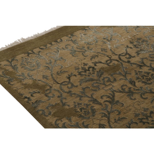 Rug & Kilim Rug & Kilim’s European Style Contemporary Rug in Beige-Brown With Blue Floral Patterns For Sale - Image 4 of 6
