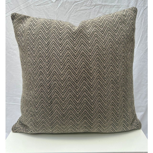Art Deco Restoration Hardware Black and Beige Chevron Pattern Decorative Pillow For Sale - Image 3 of 9