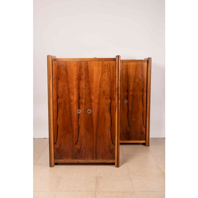 Mid-Century Modern Tall Italian Sideboards in Walnut Veneer, 1980, Set of 2 For Sale - Image 3 of 16