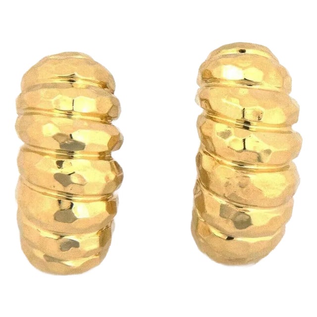 Henry Dunay 18k Gold Hammered Shrimp Style Post Clip Huggie Earrings, 2 Pieces For Sale